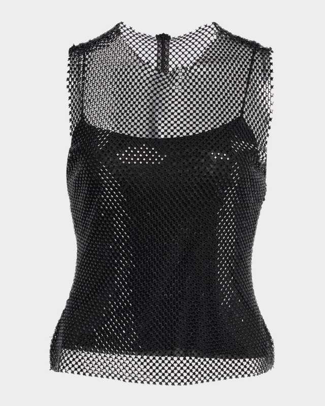Rhinestone Mesh Sleeveless Blouse